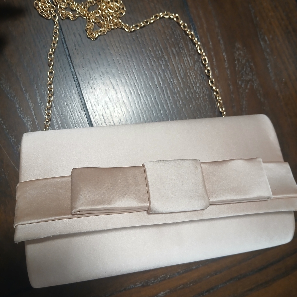 Kate Landry Cream Clutch with Gold Chain